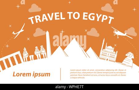 Egypt famous landmark silhouette style on white curve,orange color theme,vector illustration Stock Vector