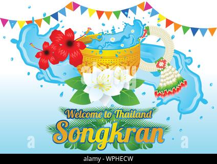 Idea art decorative of Song kran day famous festival of Thailand Loas Myanmar and Cambodia,new year,concept design,vector illustration Stock Vector