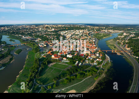 Aerial view of Kaunas city, captured during hot air balloon flight in Lithuania. Stock Photo