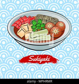 Set of delicious and famous food of Japanese,Sukiyaki,in colorful gradient design icon,vector illustration Stock Vector