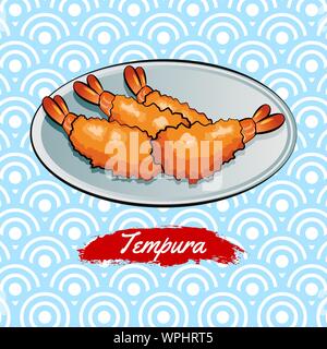 Set of delicious and famous food of Japanese,Tempura,in colorful gradient design icon,vector illustration Stock Vector