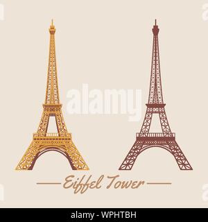 Eiffel tower within two design,silhouette and cartoon version,famous landmark and travel of France,vector illustration Stock Vector