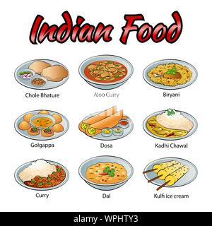 Set of delicious and famous food of Indian in colorful gradient design icon,vector illustration Stock Vector