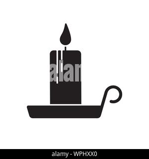 Candleholder with candle vector icon. Solid black Halloween symbol. Stock Vector