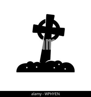Celtic cross tombstone vector icon. Solid black Halloween symbol. Stock Vector