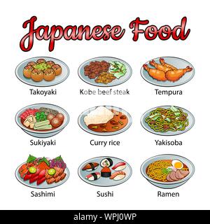 Set of delicious and famous food of Japanese in colorful gradient design icon,vector illustration Stock Vector