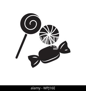 Sweet treats variety vector icon. Solid black Halloween symbol. Stock Vector