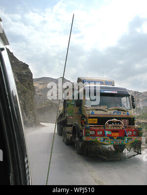 A truck on the Khyber Pass in Pakistan. The Khyber Pass is from Peshawar, Pakistan to Landi Kotal and Torkham in Afghanistan. Truck on the Khyber Pass Stock Photo