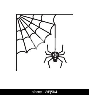 Cobweb and spider vector icon. Solid black Halloween symbol. Stock Vector