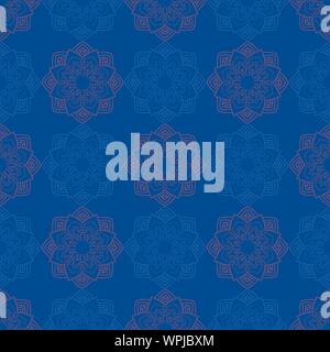 Floral Mandalas In Repeated Surface Vector Pattern On Blue Background Stock Vector
