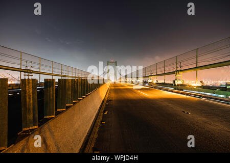 Night view of Vincent Thomas Bridge to Terminal Island in Los Angeles, California. Stock Photo