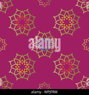 Floral Outlined Lotuses In Seamless Vector Pattern Stock Vector