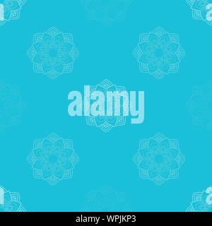 Sacred Geometry - White Mandala Lotuses In Seamless Surface Pattern On Blue Background Stock Vector