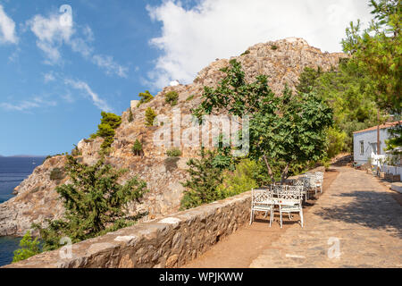 Narrow traditional white street in the town of Hydra, Hydra island, Greece Stock Photo