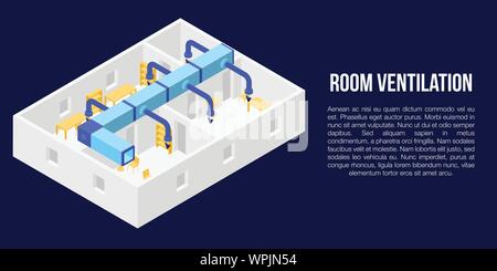 Room ventilation concept banner, isometric style Stock Vector