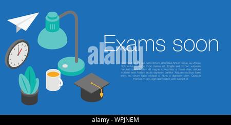 Exams soon concept banner, isometric style Stock Vector