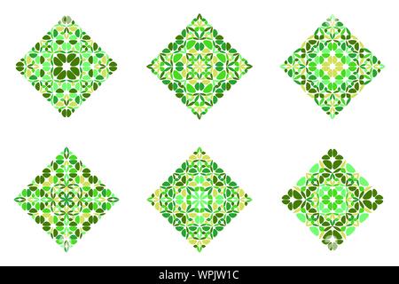 Ornate isolated petal diagonal square symbol template set - geometric ornamental squared abstract colorful vector graphic designs Stock Vector