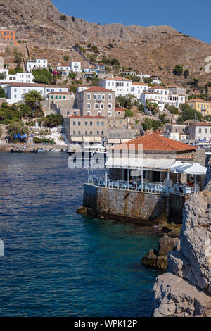 Picturesque View at the Port Town of Hydra Island in Greece Stock Photo