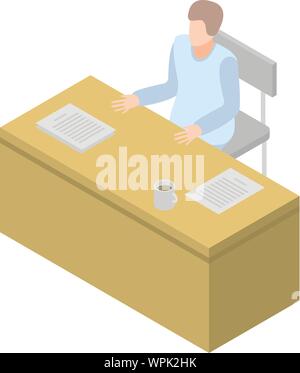 Scientist at desktop icon, isometric style Stock Vector