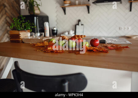 Autumn sseries in the Kitchen, melancholy and warm.. Relaxing in cold weather. Stock Photo