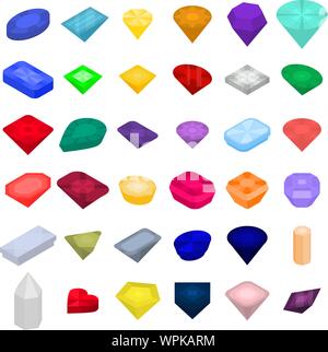 Jewel icons set, isometric style Stock Vector