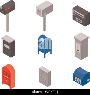 Mailbox icons set, isometric style Stock Vector