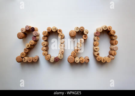 Wine corks 2020 New Year composition isolated on white background Stock Photo
