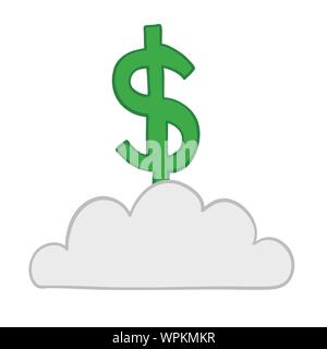 Vector illustration dollar on cloud. Hand drawn. Colored outlines. Stock Vector