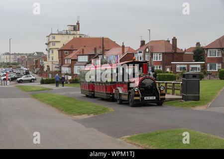 Land train stopped at one station on the route between Bridlington and Sewerby Hall Stock Photo