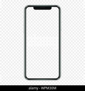 Smartphone mockup. Cellphone frame with transparent display isolated template. Stock Vector