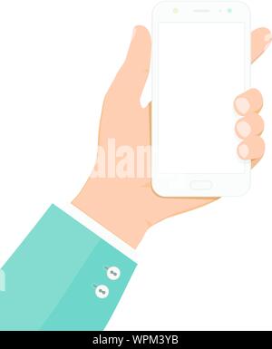 Smartphone in hand. Colorful vector illustration in flat cartoon style. Stock Vector