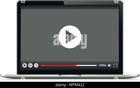 Realistic modern laptop isolated. Video player template. Stock Vector