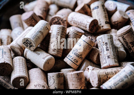 Pile of cork stoppers from wine bottles Stock Photo