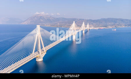 Panoramic shots of the beautiful Rio-Antirio bridge in Greece. Stock Photo