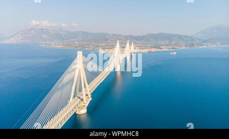 Panoramic shots of the beautiful Rio-Antirio bridge in Greece. Stock Photo