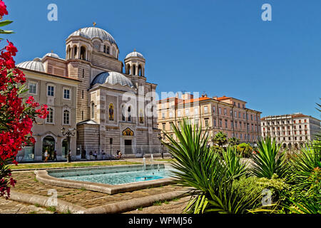 The Serbian Orthodox Church Saint Spyridon in Trieste city centre, Italy. Stock Photo