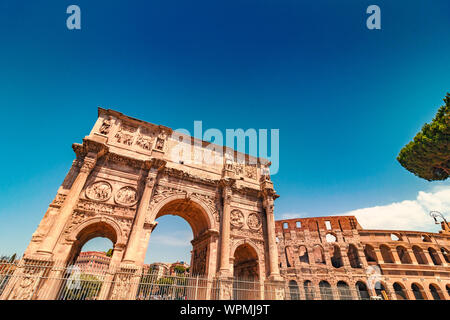 Triumphal Arch of Constantine near Colosseum in Rome, Italy, toned image Stock Photo