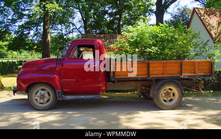 Houthalen, Belgium - August 5, 2015: 1950s Opel Blitz 1.75T  Truck parked on the side of the road. Nobody in the vehicle. Stock Photo