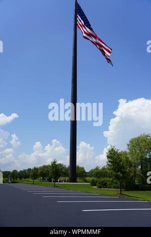 Close up Acuity Insurance Flagpole in Sheboygan Wisconsin is the world’s largest free-flying American flag in North America. Standing 400 feet tall. Stock Photo