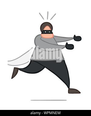 Vector illustration thief running away. Hand drawn. Colored outlines. Stock Vector