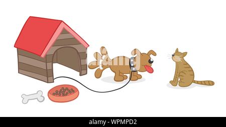 Vector illustration dog and cat friendship. Hand drawn. Colored outlines. Stock Vector