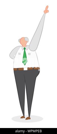 Vector illustration boss pointing up. Hand drawn. Colored outlines. Stock Vector