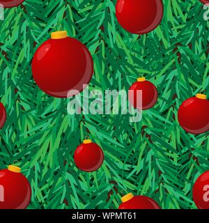 Fir branches with balls. Seamless pattern for Christmas and New Year. vector illustration. Stock Vector