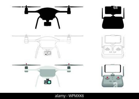 Drone - vector silhouette illustration isolated on white background Stock Vector