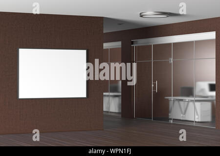 Blank horizontal poster on the brown wall in modern office Stock Photo