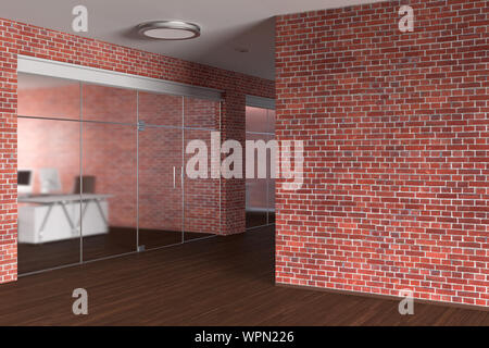 Blank wall mock up in red brick modern office Stock Photo