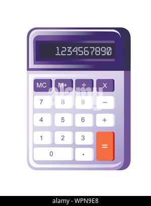 Modern purple small calculator with basic function flat vector illustration isolated on white background. Stock Vector