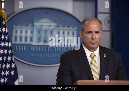 Washington, District of Columbia, USA. 9th Sep, 2019. Acting Commissioner of Customs and Border Protection Mark Morgan speaks to the press during a briefing in the James S. Brady Briefing Room at the White House in Washington, DC, U.S. on September 9, 2019. Credit: Stefani Reynolds/CNP/ZUMA Wire/Alamy Live News Stock Photo