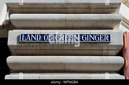 Street sign - Land of Green Ginger - Hull, East Yorkshire, England UK Stock Photo