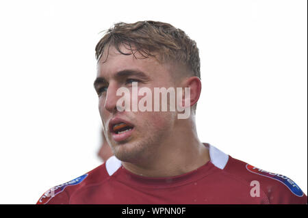 Wakefield, UK, 1 9 2019. 01 September 2019. Mobile Rocket Stadium, Wakefield, England; Rugby League Betfred Super League, Wakefield Trinity vs Wigan Warriors;  Sam Powell of Wigan Warriors.  Dean Williams/RugbyPixUK Stock Photo